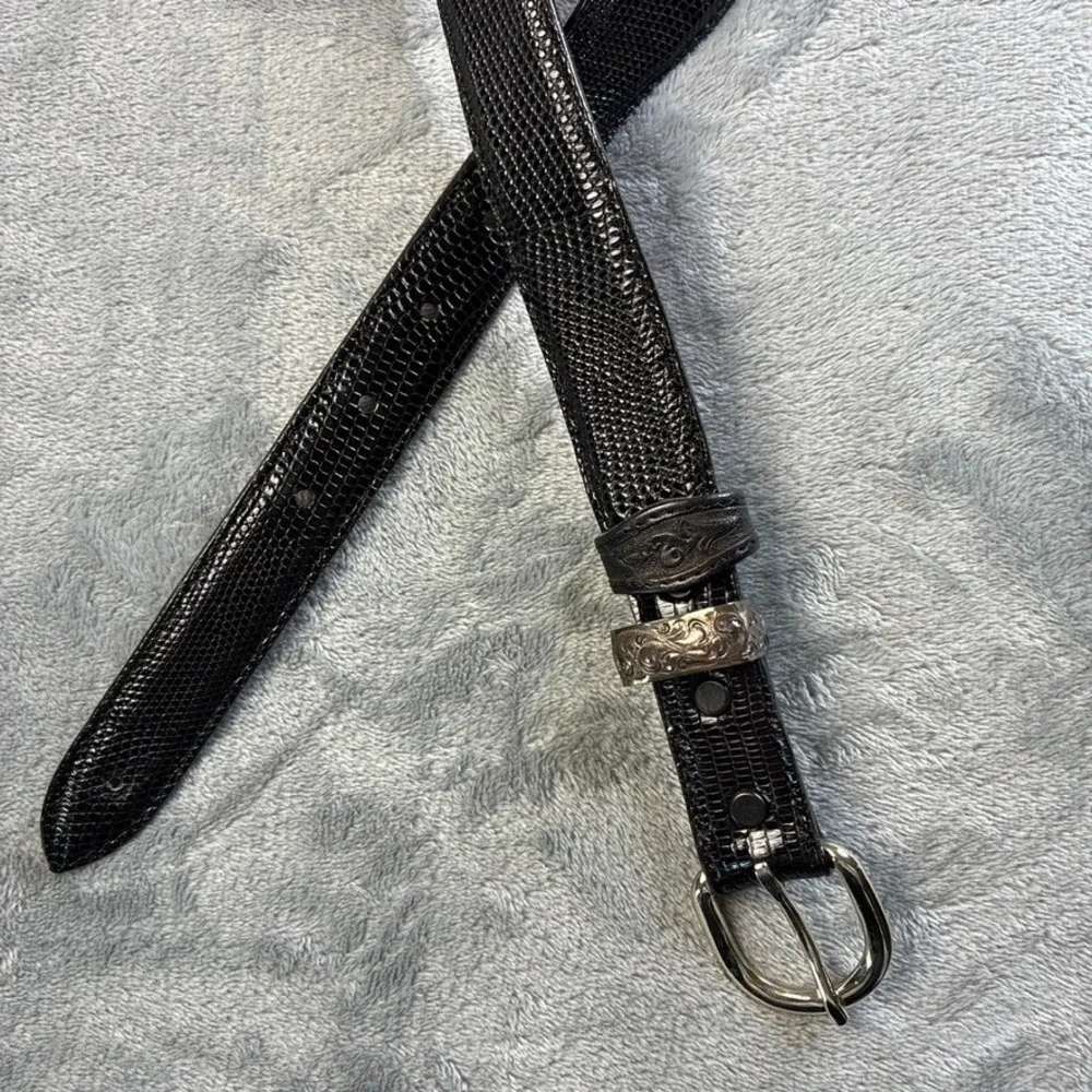 JW Cooper Mens Black Genuine Lizard‎ Skin Western Belt Silver Buckle Size 42 USA